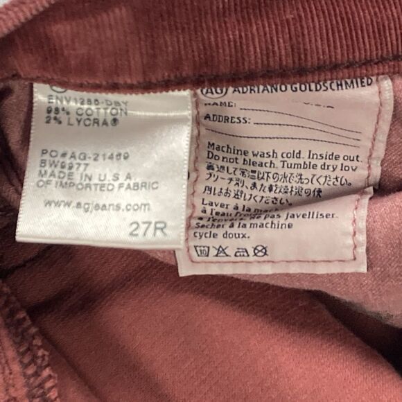 AG Adrian Goldschmied Jeans Women 27R Red Corduroy The Stevie Slim Straight Pant - Picture 14 of 14